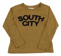 Hnědo-žluté melírované triko s nápisem Zara