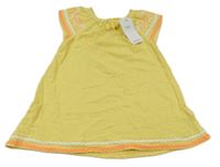Nové - Žluté mušelínové šaty s výšivkami a třásněmi M&S