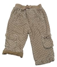 Hnědé puntíkaté manšestrové podšité cargo kalhoty s úpletovým pasem George