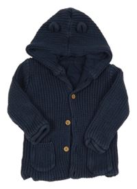 Tmavomodrý podšitý propínací svetr s kapucí George