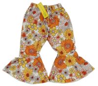 Nové - Bílo-žluto-oranžové květované hippie lehké kalhoty Shein