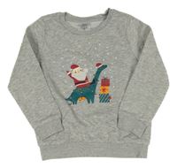 Šedá melírovaná mikina se Santou a dinosaurem L&D