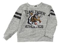 Šedá melírovaná mikina s tygrem z překlápěcích flitrů H&M