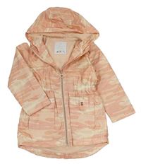 Růžovo-smetanová vzorovaná šusťáková jarní parka s kapucí Matalan