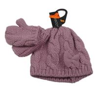 Nové - 2 set - růžová pletená vzorovaná čepice + palcové rukavice St. Bernard