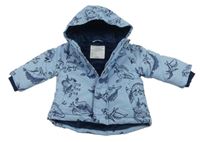 Světlemodrá šusťáková zimní bunda s dinosaury a kapucí Primark