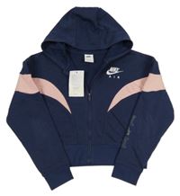 Nové - tmavomodro-růžová crop propínací mikina s logem a kapucí Nike