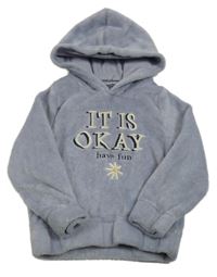 Světlemodrá plyšová mikina s nápisem a kapucí Name it