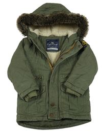 Khaki plátěná zateplená bunda s nášivkou a kapucí George