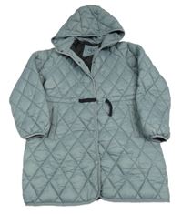 Šedomodrý šusťákový prošívaný zateplený kabát s kapucí Zara