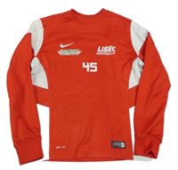 Červeno-bílé sportovní funkční triko s nápisem a logem Nike