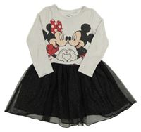 Šedo-černé úpletové lehké šaty s černou tylovou sukní a Mickeym a Minnie C&A