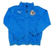 Modrá sportovní funkční propínací mikina s nášivkou a logem Puma