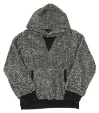 Černo-bílá chlupatá mikina s kapucí Next