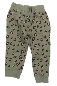 Khaki-černo-růžové leopardí tepláky Next