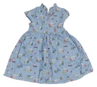 Světlemodré plátěné šaty s husami s páskem 