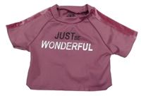 Růžové sportovní crop tričko s nápisem Zara