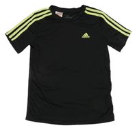 Černé sportovní funkční tričko se zelenými pruhy a logem Adidas