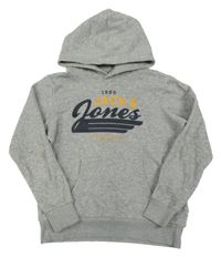 Šedá melírovaná mikina s logem a kapucí Jack & Jones