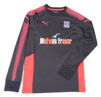 Tmavošedo-růžové funkční sportovní triko s nápisem a logem Puma
