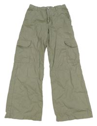 Khaki plátěné široké kalhoty s kapsami H&M