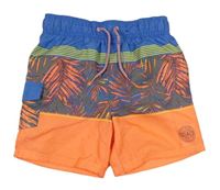 Modro-oranžové plážové kraťasy s palmami zn. George