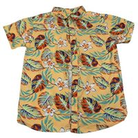 Oranžová košile s listy a květy Peacocks