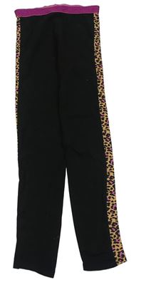 Černo-béžovo-růžové legíny s pruhy s leopardím vzorem Matalan