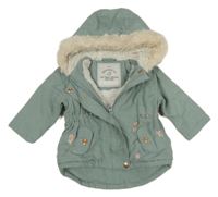 Zelená šusťáková zimní parka s květy a kapucí s kožešinou George