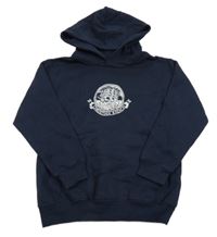 Tmavomodrá mikina s potiskem lodi a kapucí Fruit of the Loom