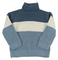 Modro-bílý žinylkový svetrový rolák 