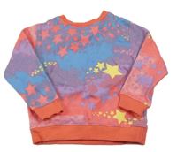 Růžovo-modro-fialová vzorovaná mikina s hvězdami 