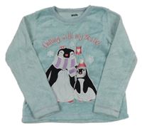 Modrá plyšová mikina s tučňáky Studio 