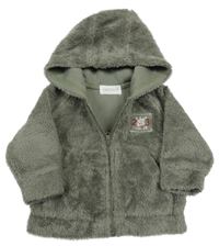 Khaki chlupatá propínací mikina s výšivkou a kapucí Early Days