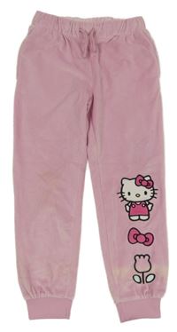 Světlerůžové plyšové tepláky s Hello Kitty 