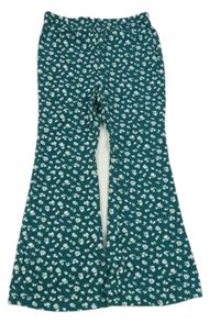 Zeleno-bílé květované flare legíny Shein