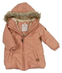 Růžová šusťáková zimní bunda s kapucí s kožešinou Topomini