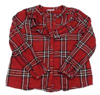 Červeno-bílo-černá kostkovaná třpytivá halenka s volánkem Matalan