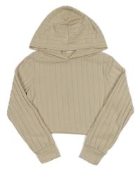 Béžová žebrovaná úpletová crop mikina s kapucí Shein