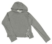 Šedá crop mikina s vázáním a kapucí Tom Tailor