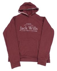 Vínová mikina s nápisy a kapucí Jack Wills