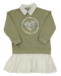 Zeleno-bílé teplákové šaty s potiskem a límečkem River Island