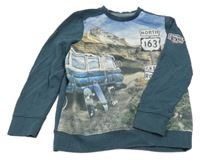 Šedozeleno-modrá mikina s potiskem C&A