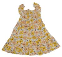 Nové - Bílo-žluto-růžové květované šaty Primark