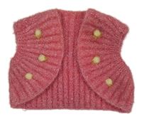 Růžová žebrovaná chlupatá třpytivá vesta s 3D květy 