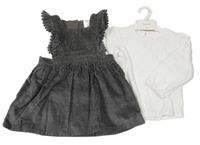 Nové - 2set - Bílé triko + antracitové manšestrové šaty H&M
