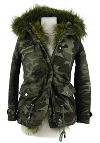 Dámská khaki army petite riflová pod/zimní parka s kapucí Glamorous 