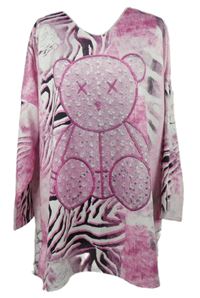 Nové - Dámská růžovo-černé vzorované triko s medvídkem