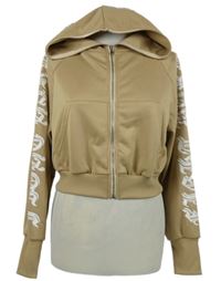 Dámská béžová crop propínací mikin s nápisy a kapucí Shein 