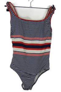Dámské tmavomodro-bílo-červené pruhované jednodílné plavky 